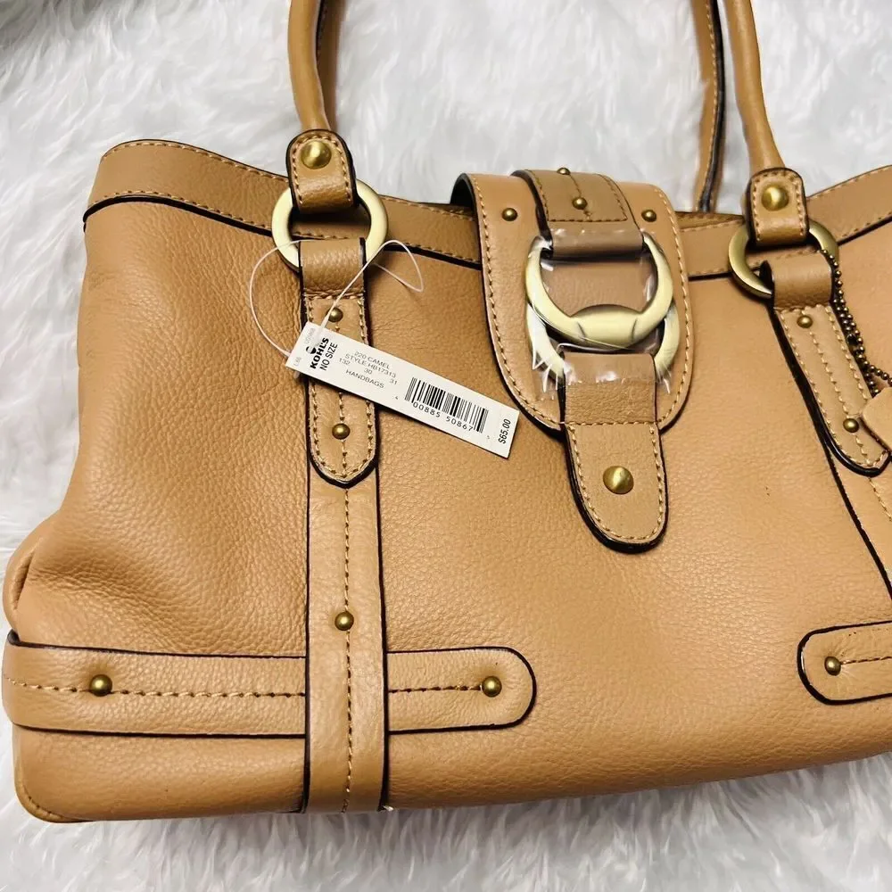 New Apt. 9 Womens Genuine Leather Shoulder Bag Purse Camel Tan Gold Hardware Y2k